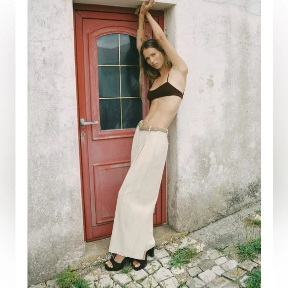ZARA BLOGGERS FAV STRIPPED WIDE LEG PANTS WITH BELT